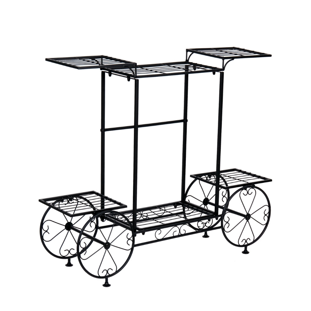 6 Tiers Metal Garden Cart Plant Stand Display Shelf Rack_1