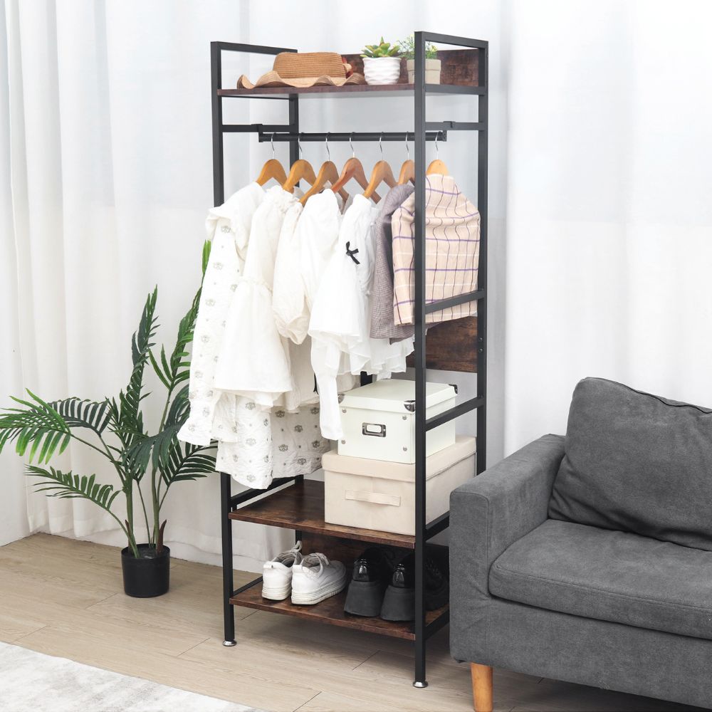 Freestanding Garment Storage Coat Rack with Shelves_1