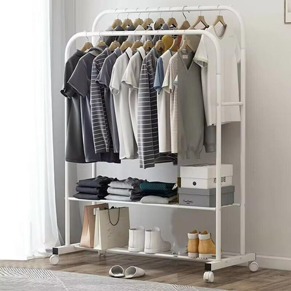 1.5m Clothes Rack Double Rail Rolling Stand Shoes Rack Storage Shelf_2