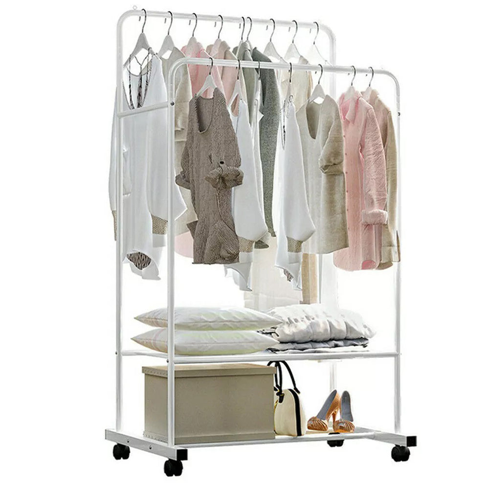 1.5m Clothes Rack Double Rail Rolling Stand Shoes Rack Storage Shelf_8