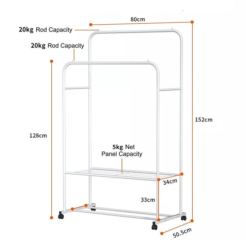 1.5m Clothes Rack Double Rail Rolling Stand Shoes Rack Storage Shelf_10