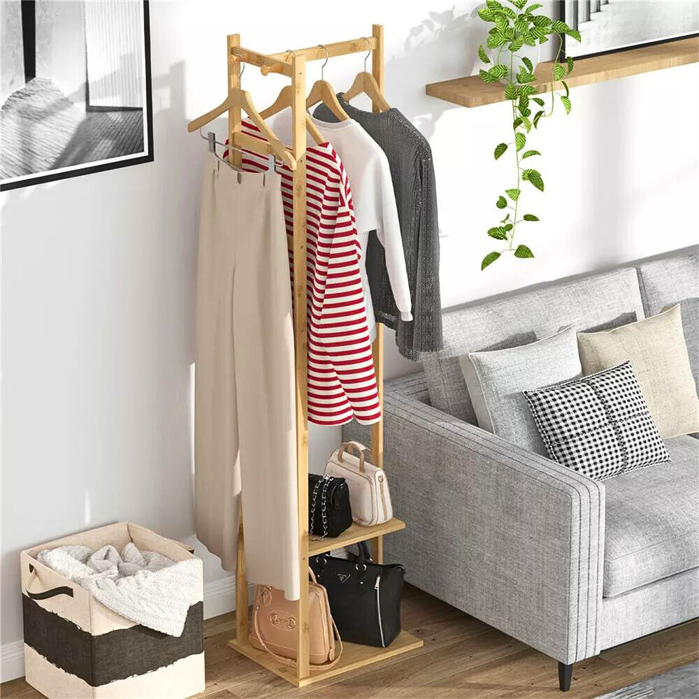 Garment Coat Clothes Stand Rack Hat Shoe Wooden Hanger Holder Shelf Organizer_1