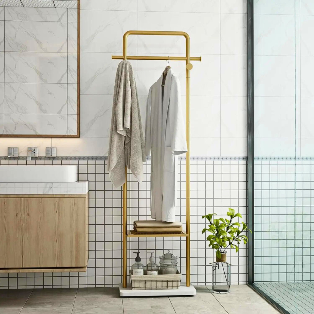 Heavy Duty Gold Pole Clothing Rack with Granite Stone Base_3