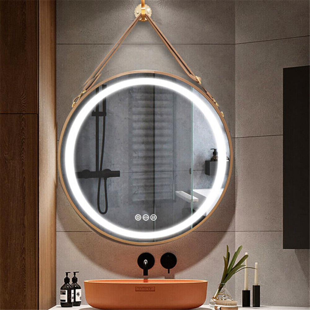 Round LED Dimmable Aluminum Fram HD Glass Wall Mounted Illuminated Vanity Mirror