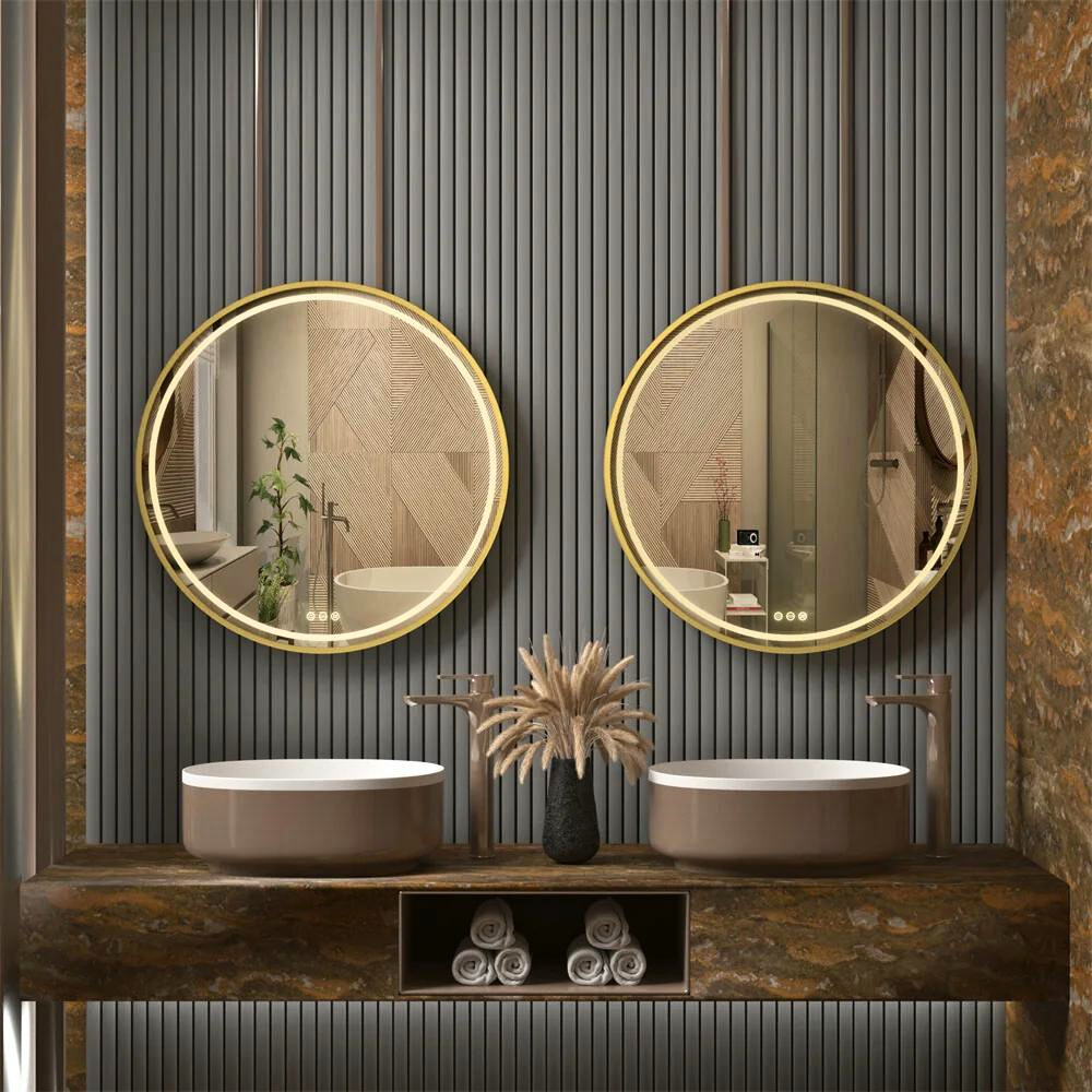 Round LED Dimmable Aluminum Fram HD Glass Wall Mounted Illuminated Vanity Mirror