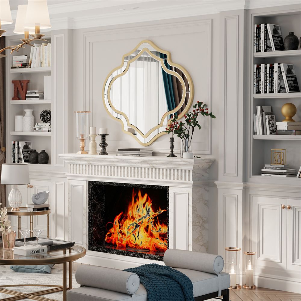 Irregular Silver Wall Decor Mirror with Golden Rim