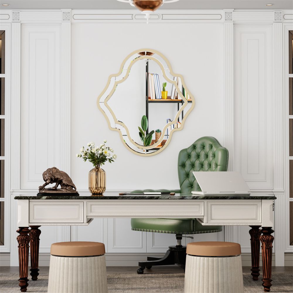 Irregular Silver Wall Decor Mirror with Golden Rim