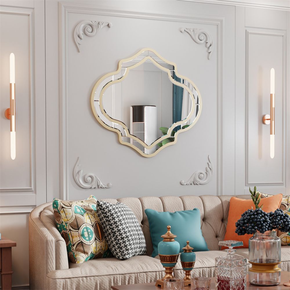 Irregular Silver Wall Decor Mirror with Golden Rim