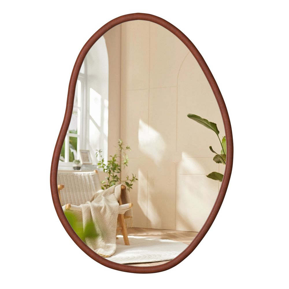 Stunning Asymmetrical Large Wall Mirror with Mid Century Wood Frame