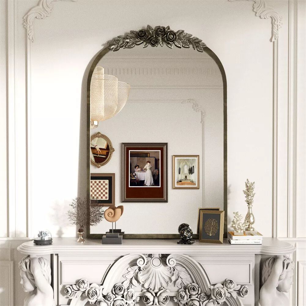 Stunning Baroque Brass Mirror Elegant Resin Rose Design