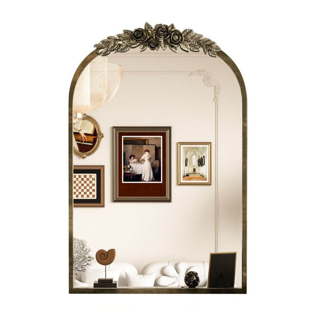 Stunning Baroque Brass Mirror Elegant Resin Rose Design