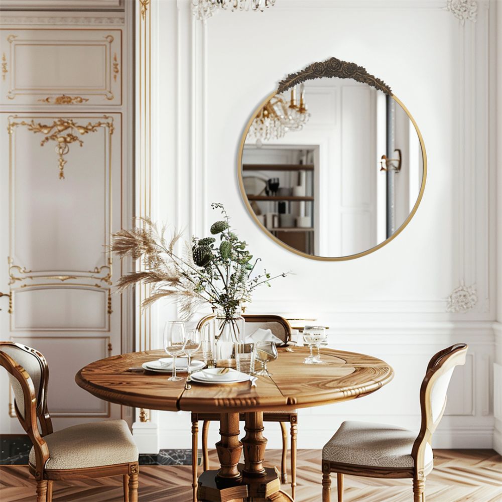Stunning Baroque Brass Mirror Elegant Resin Rose Design