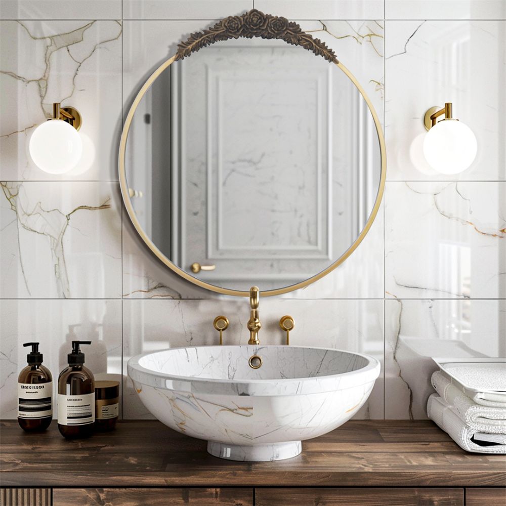 Stunning Baroque Brass Mirror Elegant Resin Rose Design