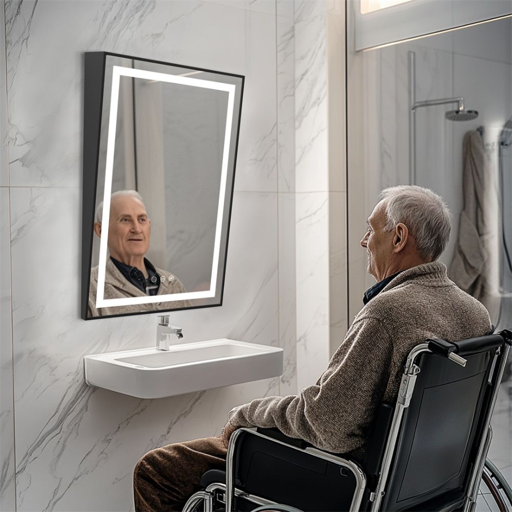 LED Wheelchair Accessible Bathroom Tilt Mirror