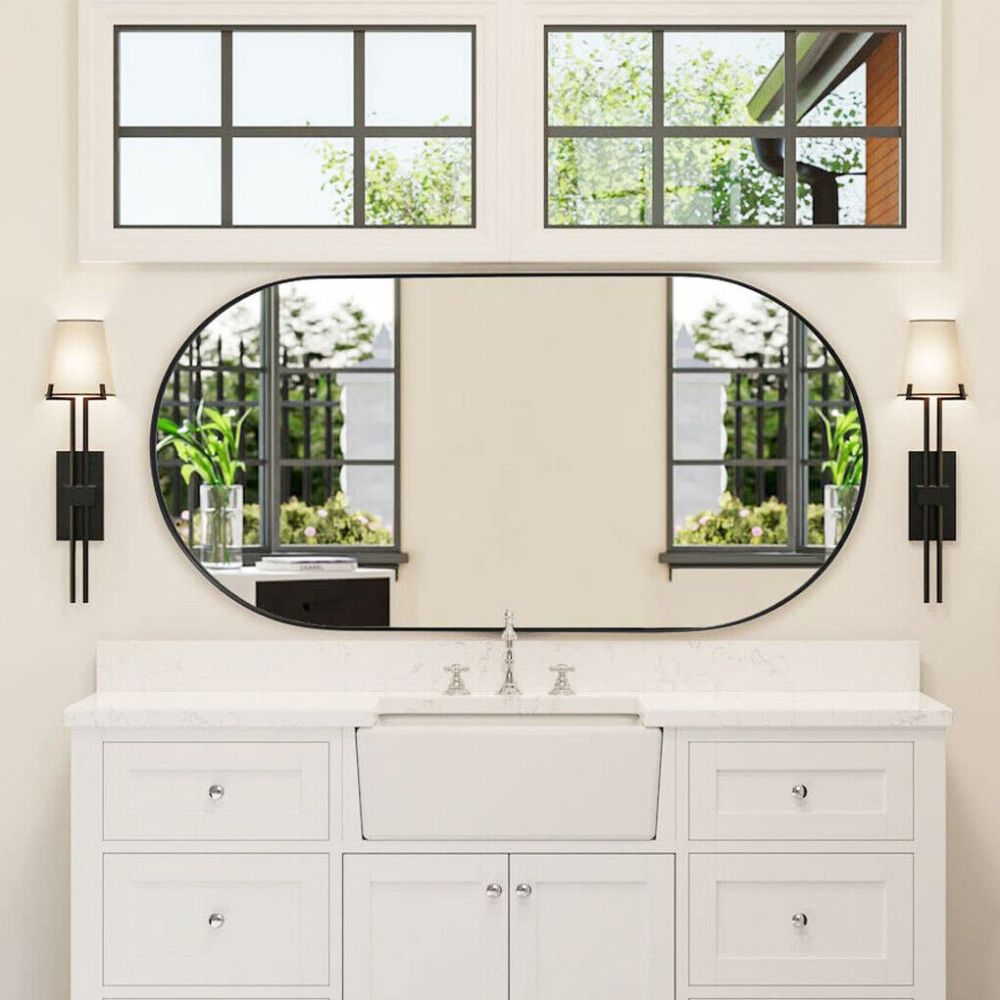 Oval Black Metal Mirror for Modern Bathrooms_2
