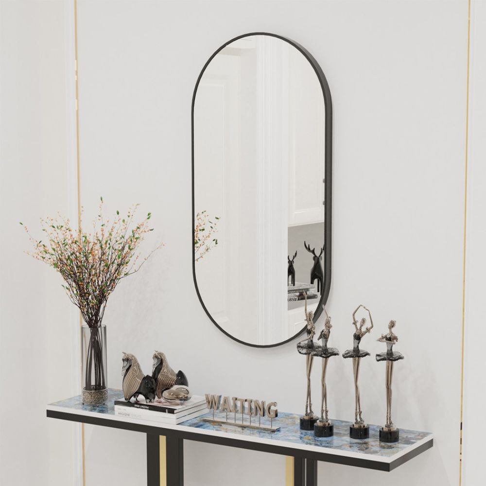 Oval Black Metal Mirror for Modern Bathrooms_1
