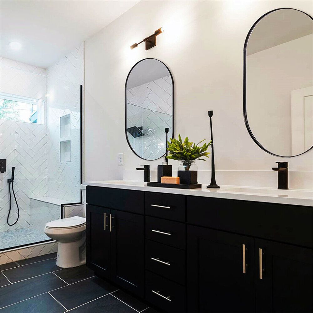 Oval Black Metal Mirror for Modern Bathrooms_3