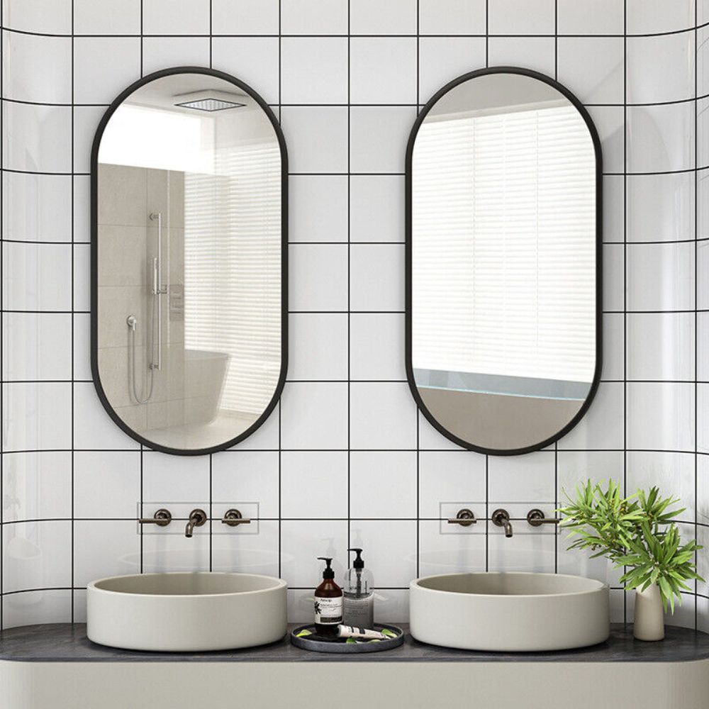 Oval Black Metal Mirror for Modern Bathrooms_5