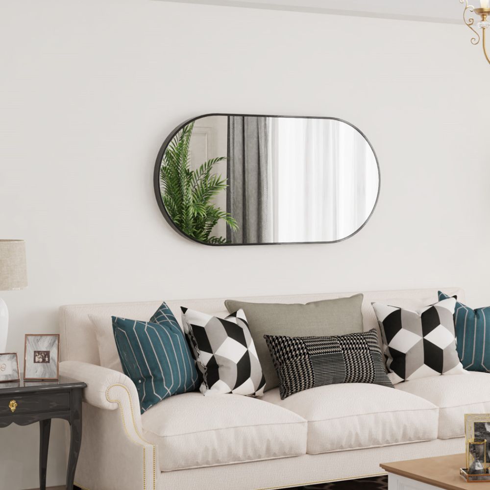 Oval Black Metal Mirror for Modern Bathrooms_6