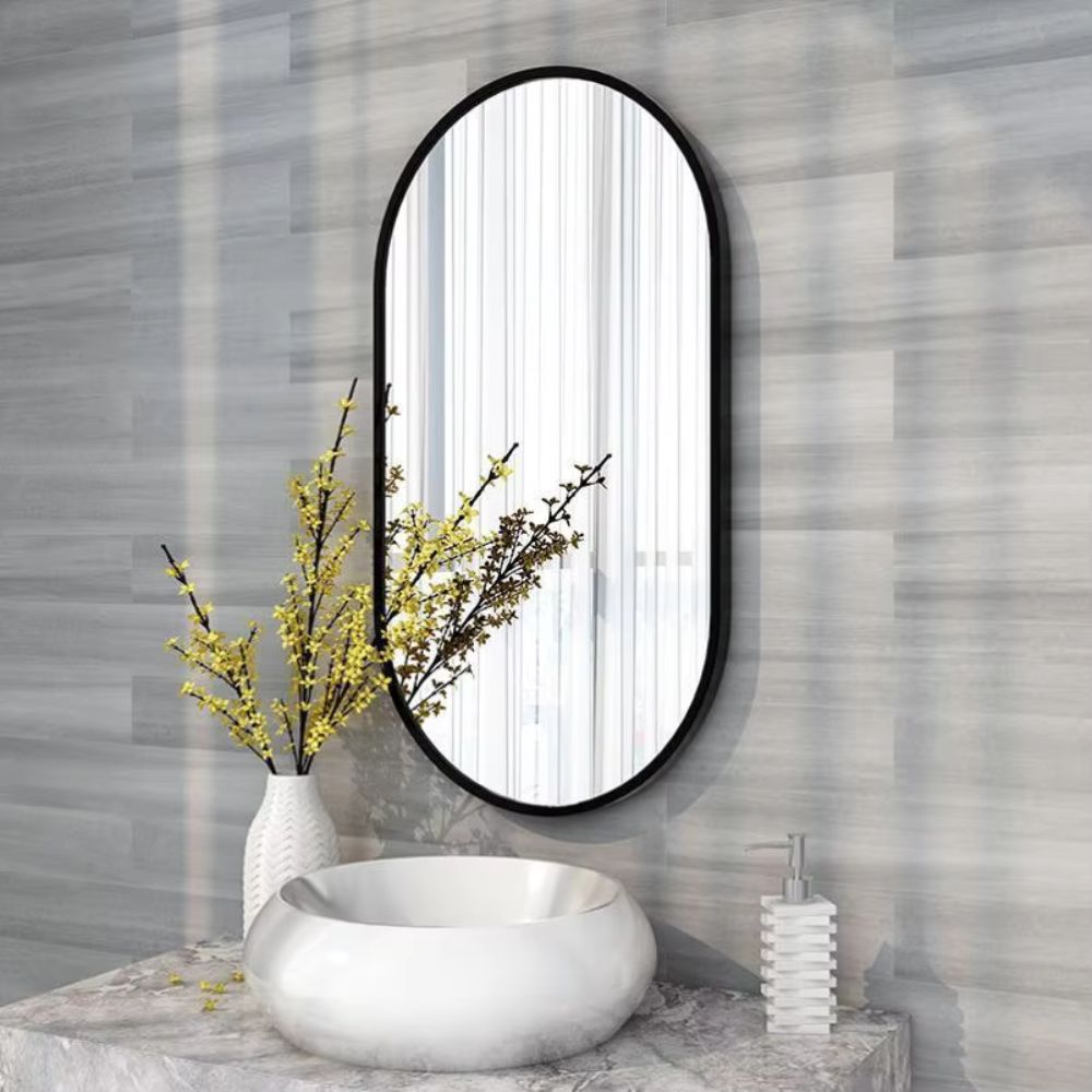 Oval Black Metal Mirror for Modern Bathrooms_4