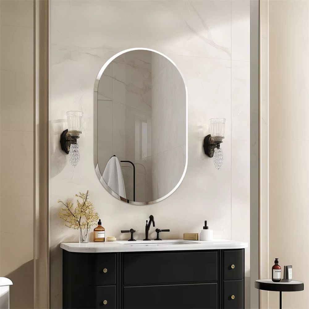 Stylish Frameless Long Oval Bathroom Vanity Mirror with Beveled Edge_1