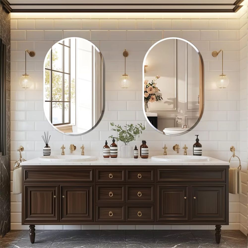 Stylish Frameless Long Oval Bathroom Vanity Mirror with Beveled Edge_2
