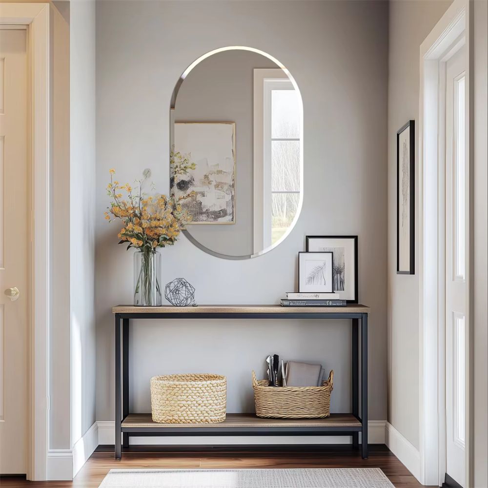 Stylish Frameless Long Oval Bathroom Vanity Mirror with Beveled Edge_5